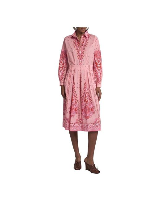 Etro Pink Knielange kleider für frauen,rosa blumiges midi kleid