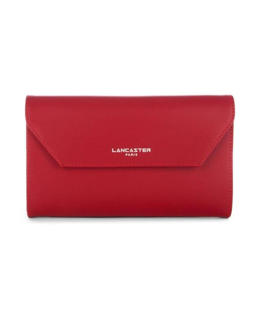 Lancaster Accessoires ,Rood ,Leer Gladde Compagnon Portemonnee Met Rits En Klep in het Red