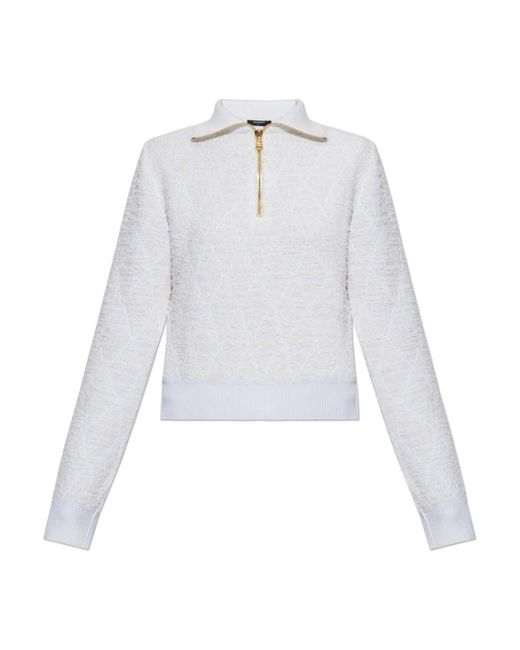 Balmain White Pullover Mit Kragen