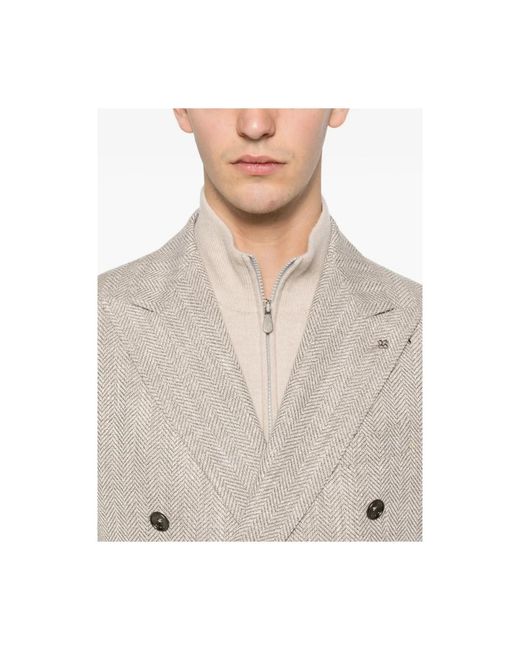 Tagliatore Herringbone Double-Breasted Jacket in het Natural voor heren