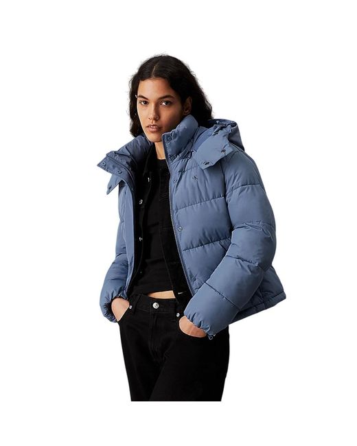 Calvin Klein Jassen ,Blauw ,Polyester Blauwe Tijdloze Jas Met Afneembare Capuchon in het Blue