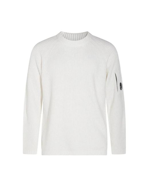 C P Company Baumwoll-Chenille-Pullover Mit Rundhalsausschnitt in White für Herren