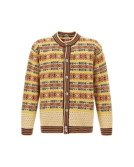 Bode Truien & Vesten ,Veelkleurig ,Wol Crew Neck Button Cardigan in het Yellow voor heren