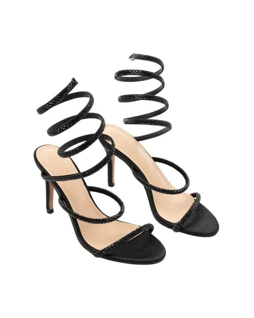 TWENTYFOUR Black Silberne Spiral High Heel Sandalen