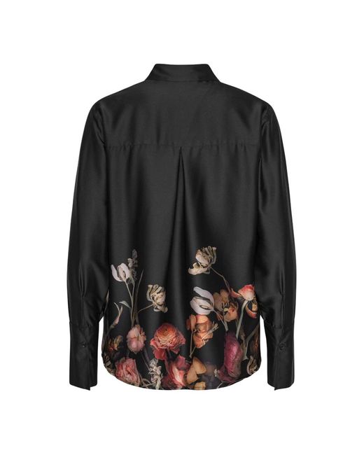 Karmamia Overhemden ,Zwart ,Leer Zwarte Bloemenblouse in het Black