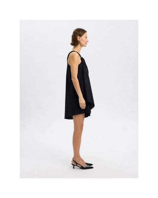 SELECTED Kleedjes ,Zwart ,Katoen Zwarte One-Shoulder Gedrapeerde Jurk in het Black