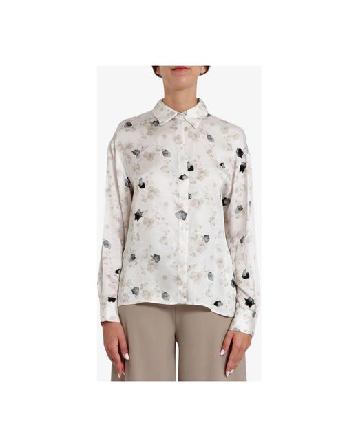 Kaos Overhemden ,Veelkleurig ,Satijn Satin Bloemenpatroon Shirt in het White