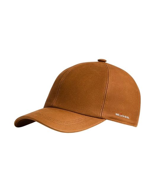 Kiton Leren Baseballpet in het Brown voor heren