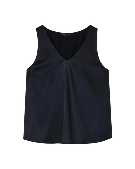 Emporio Armani Blue Seiden V-Ausschnitt Ärmelloses Hemd Schwarz