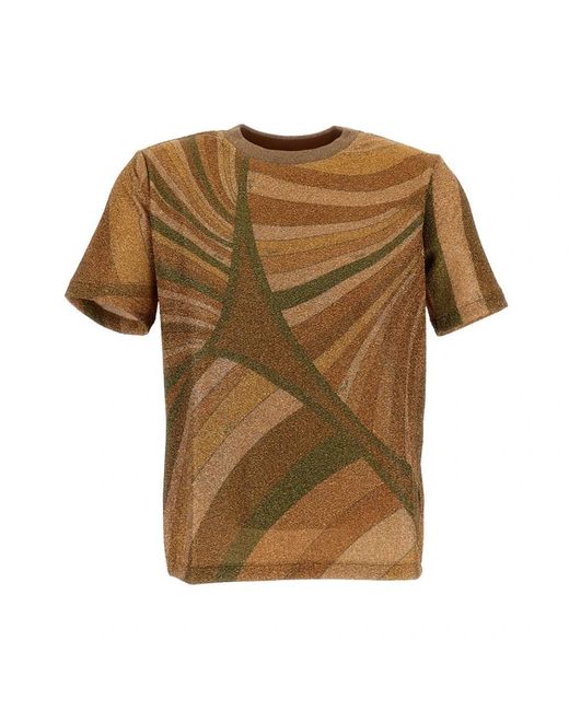 Emilio Pucci Marmo Print Jersey Lamé T-Shirt in het Brown