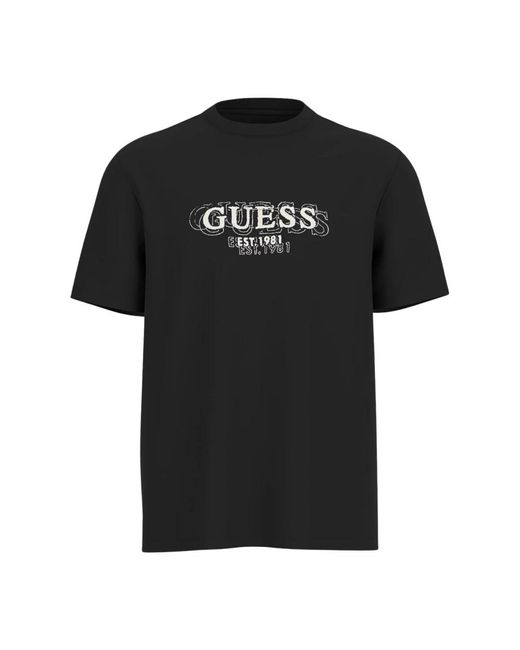 Guess Schwarzes Logo T-Shirt Baumwolle Einfarbig in Black für Herren