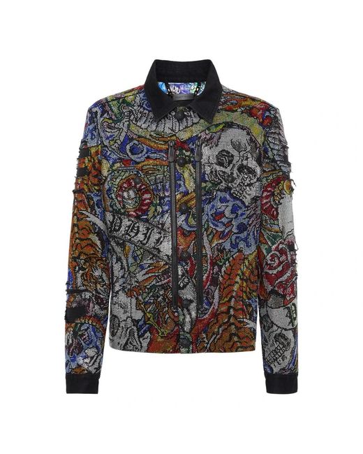 Philipp Plein Denim Jacket Tattoo in het Multicolor voor heren