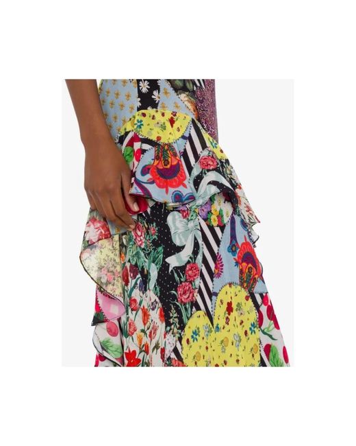Moschino Multicolor Patchwork georgette kleid mit rüschen