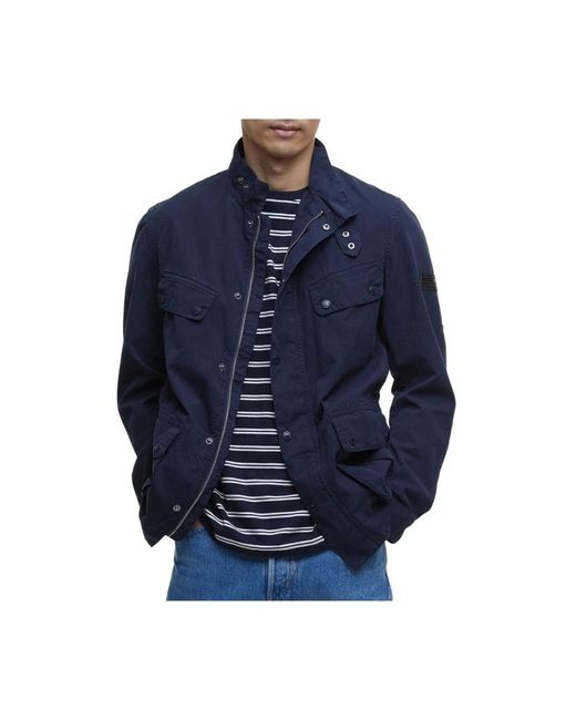 Barbour Jassen ,Blauw ,Katoen Blauwe Katoenen Jas Met Rits En Knopen in het Blue voor heren