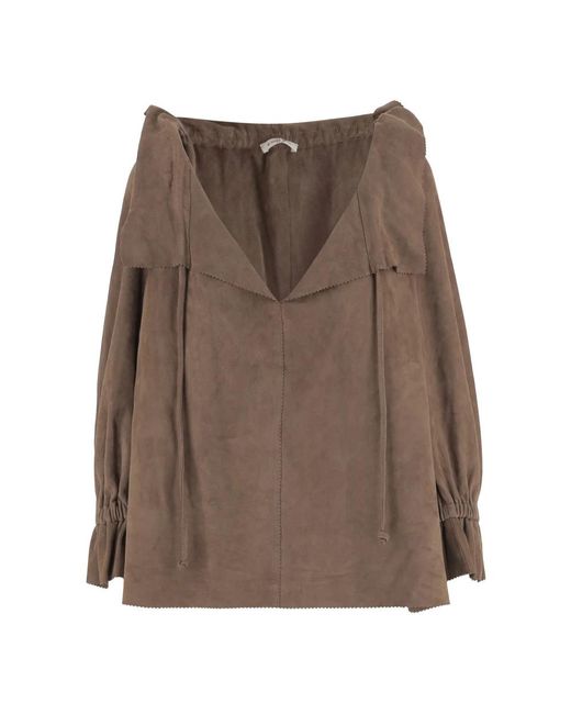 By Malene Birger Jassen ,Bruin ,Leer Dicte Suede Blouse in het Brown