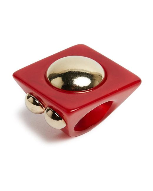 LaDoubleJ Accessoires ,Rood ,Polyester Hathor Vierkante Ring in het Red