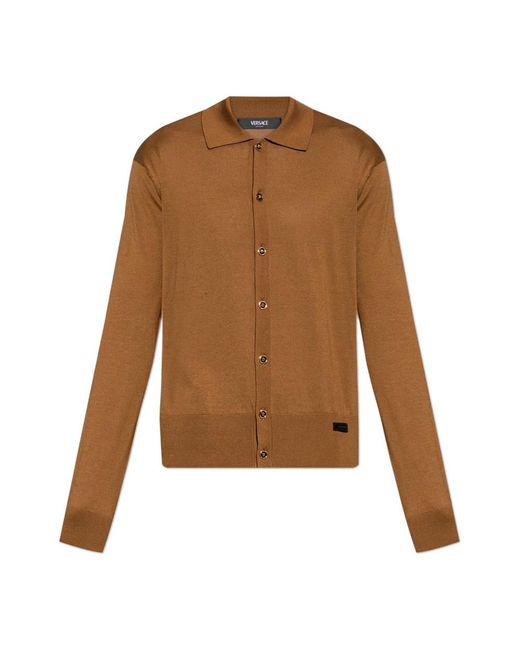 Versace Truien & Vesten ,Bruin ,Katoen Zijdenmix Gebreid Polo Vest in het Brown voor heren