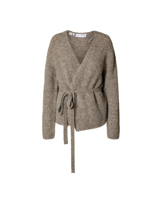 SELECTED Truien & Vesten ,Grijs ,Nylon Alpaca Blend Geriemde Gebreide Vest in het Brown