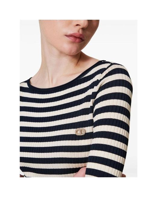 Round-Neck Knitwear Twinset en coloris Black