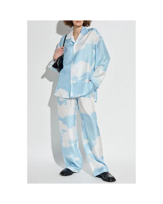 Moschino Overhemden ,Blauw ,Wol Zijden Overhemd in het Blue