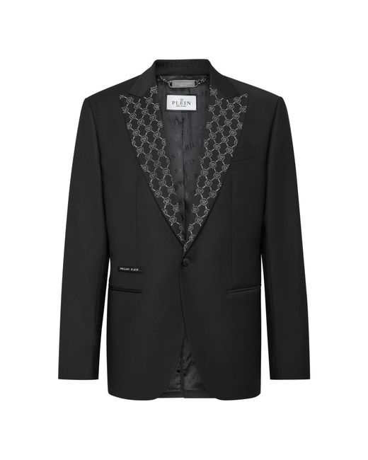 Philipp Plein Wool Blazer Monogram in het Black voor heren