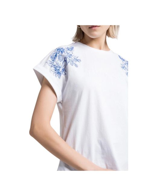 Twin Set White Blumengestickte baumwoll-t-shirts und polos