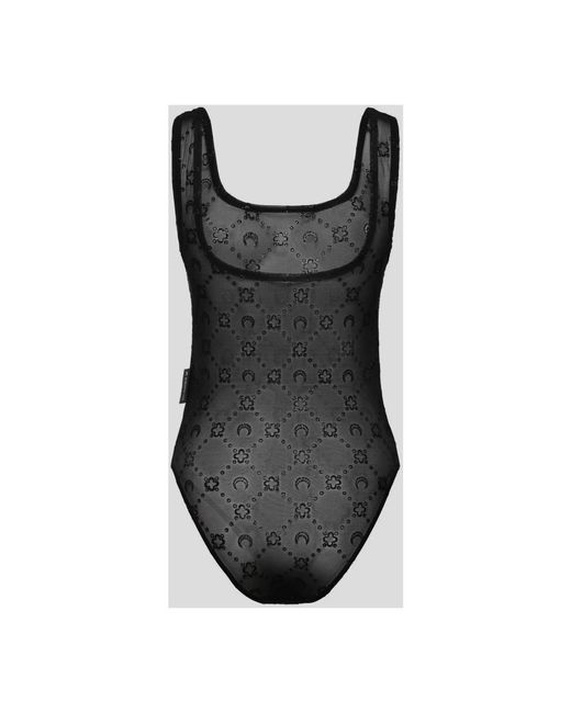 MARINE SERRE Black Glitter mesh bodysuit