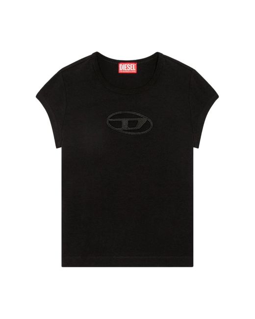 DIESEL T-shirt Met Uitsnijdingen En Korte Mouwen in het Black