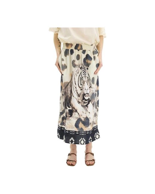 iN FRONT Rokken ,Veelkleurig ,Nylon Natuurprint Rok Met Elastische Taille in het Multicolor