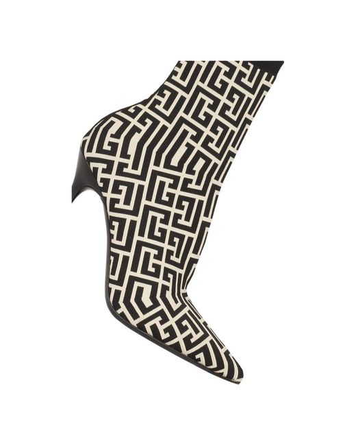Balmain Black Zweifarbige skye ankle boots aus stretch-strick mit -monogramm