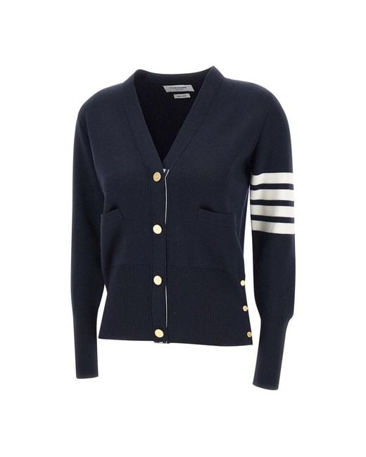 Thom Browne Truien & Vesten ,Blauw ,Wol Milano Classic V-Neck Fijn Merino Wol Cardigan in het Blue