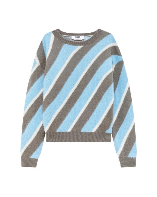 MSGM Blue Round-Neck Knitwear for men