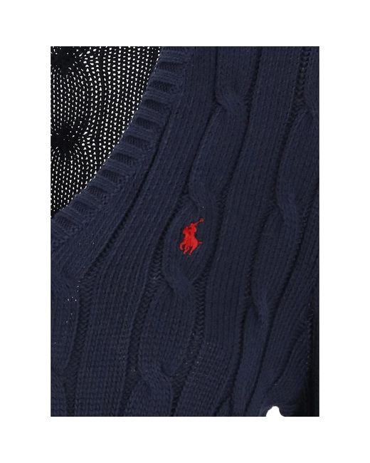Ralph Lauren Blue Blauer baumwollpullover mit v-ausschnitt und pony-logo