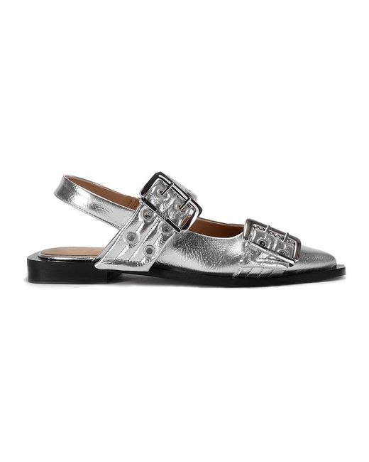 Ganni Metallic Buckle Ballerina Ballet Flats