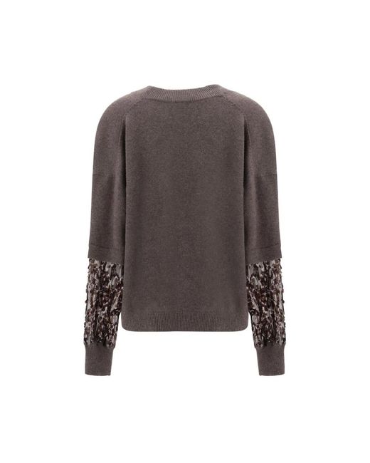 Brunello Cucinelli Brown Kaschmir V-Ausschnitt Pullover Mit Doppelten Ärmeln