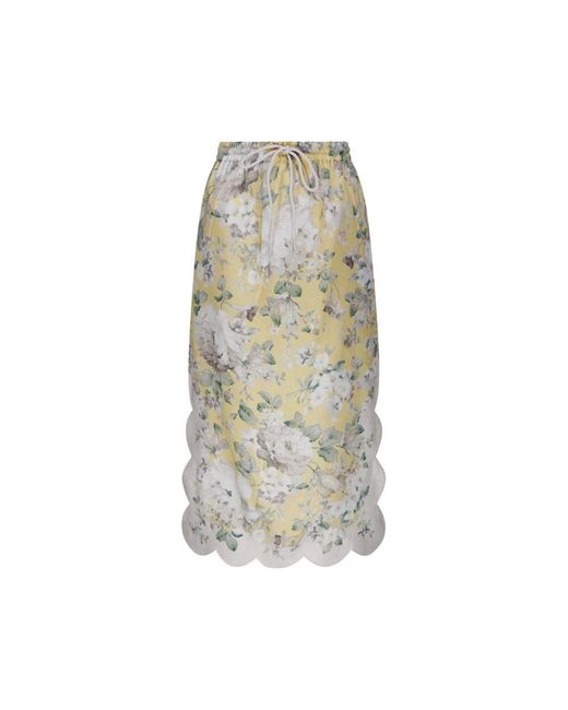 Zimmermann Natural Blumiger Midi-Rock Mit Wellensaum