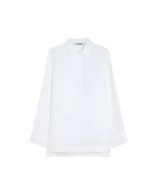 Max Mara White Leinen Poloshirt Mit Asymmetrischem Saum