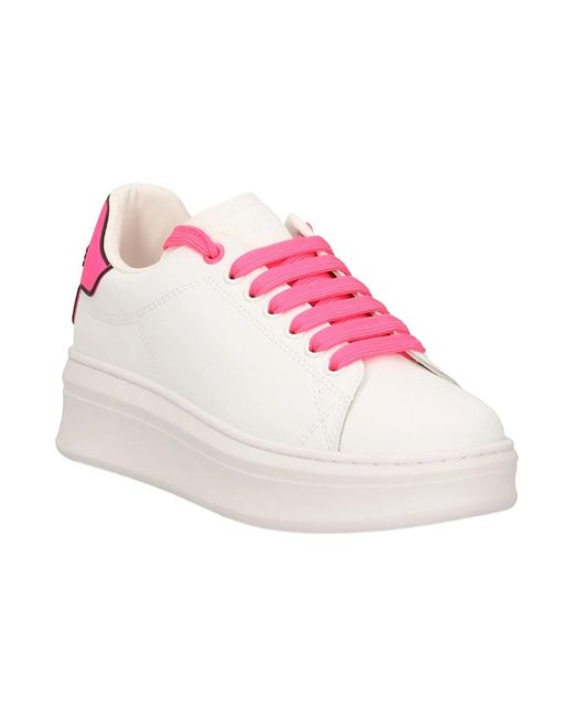 Gaelle Paris Pink Weiße leder sneakers
