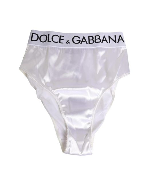 Dolce & Gabbana Ondergoed ,Wit ,Satijn Witte Satijnen High-Waist Brief Logo Ondergoed in het White