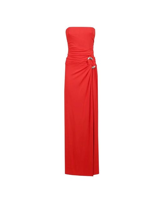 Jonathan Simkhai Red Silbernes Gerafftes Seitenschlitzkleid