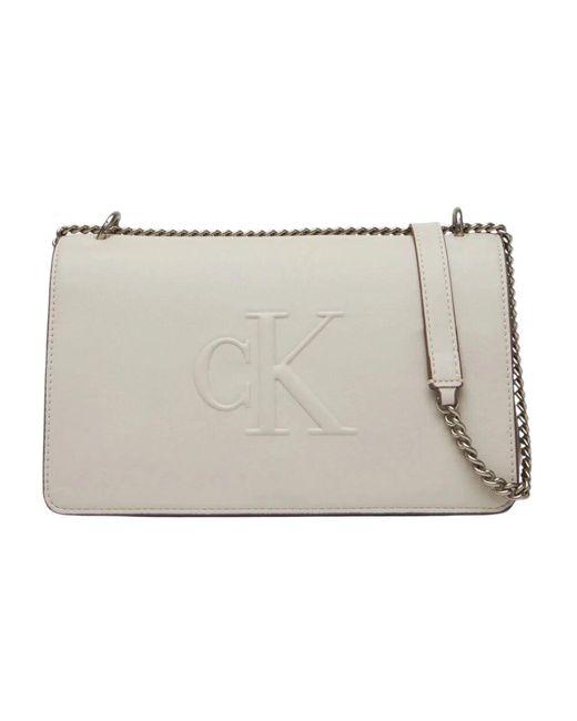 Calvin Klein Metallic Elegante Umhängetasche Mit Klappe Und Kette