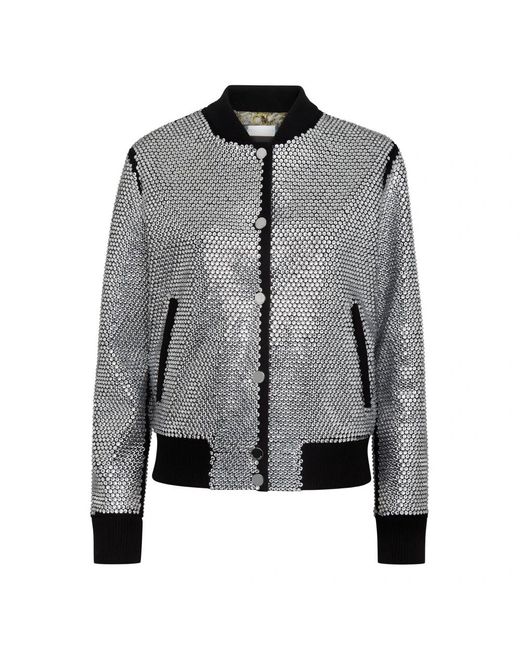 Philipp Plein Jassen ,Grijs ,Leer Bomber Met Kristallen in het Gray