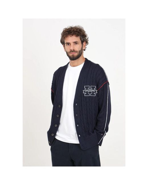 Tommy Hilfiger Truien & Vesten ,Blauw ,Katoen V-Hals Cardigan in het Blue voor heren