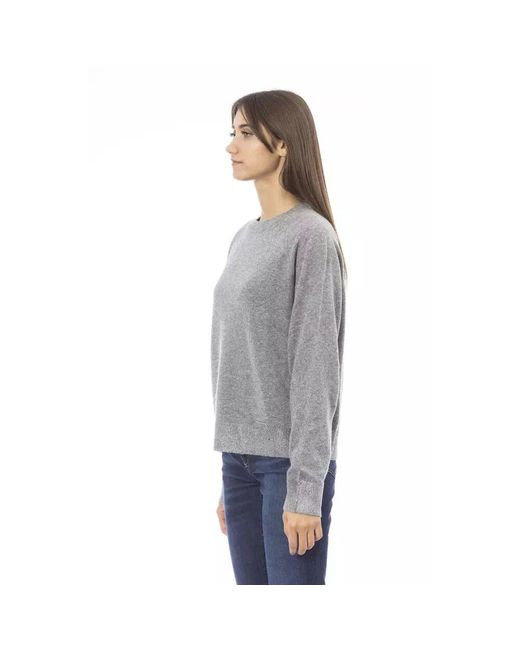 Baldinini Gray Grauer wollpullover mit rundhalsausschnitt