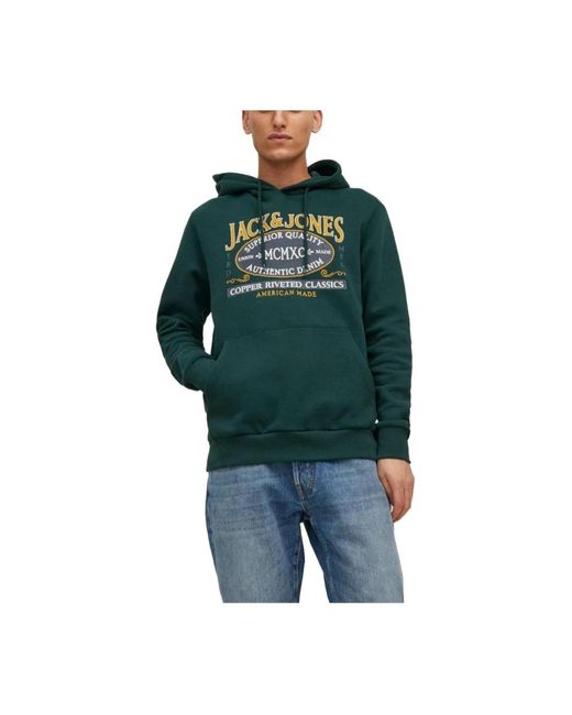 Jack & Jones Hoodies & Sweatvesten ,Groen ,Katoen Hoodie Met Logoprint in het Green voor heren