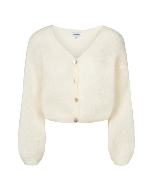 American Dreams Truien & Vesten ,Wit ,Wol Cropped Cardigan Mohair Met Knoopsluiting in het Natural