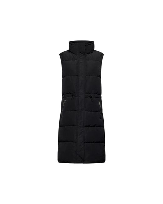 Silvian Heach Jassen ,Zwart ,Polyester Lang Gewatteerd Vest Met Riem in het Black
