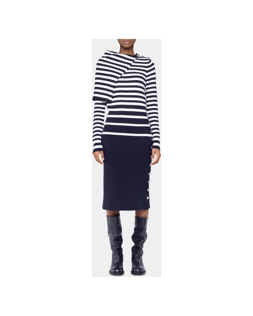 Rabanne Kleedjes ,Blauw ,Wol Wollen Midi Jurk Met Zilveren Knopen in het Blue