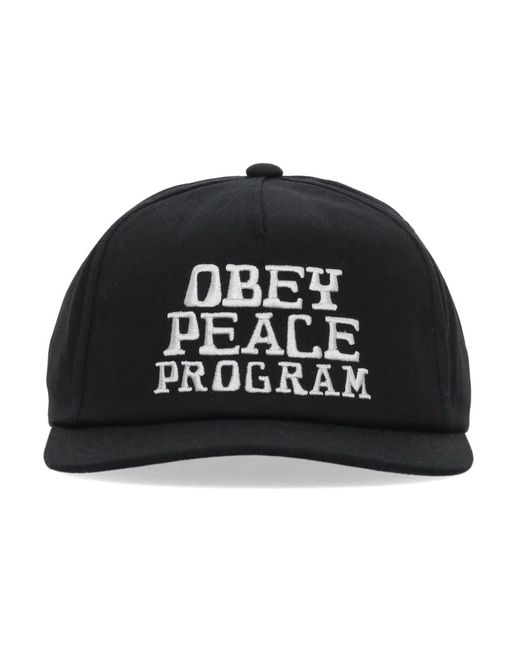 Obey Accessoires ,Zwart ,Katoen Zwarte Gebogen Klep Snapback Pet in het Black voor heren