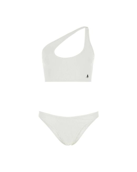 The Attico Logo Patch Ribbed Bikini in het White